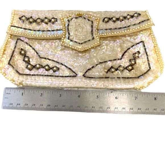 Vintage 1950s Mid-Century Modern Beaded Sequin Evening Clutch Envelope Purse - Picture 13 of 14